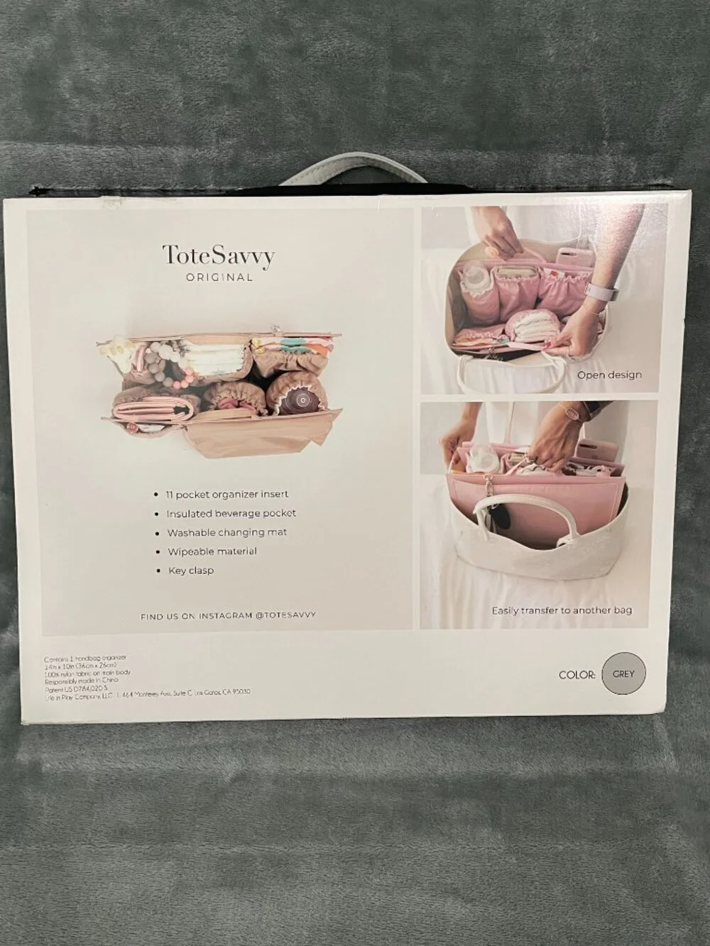 ToteSavvy Original Diaper Bag Organizer Insert - 11 Pockets in Grey
